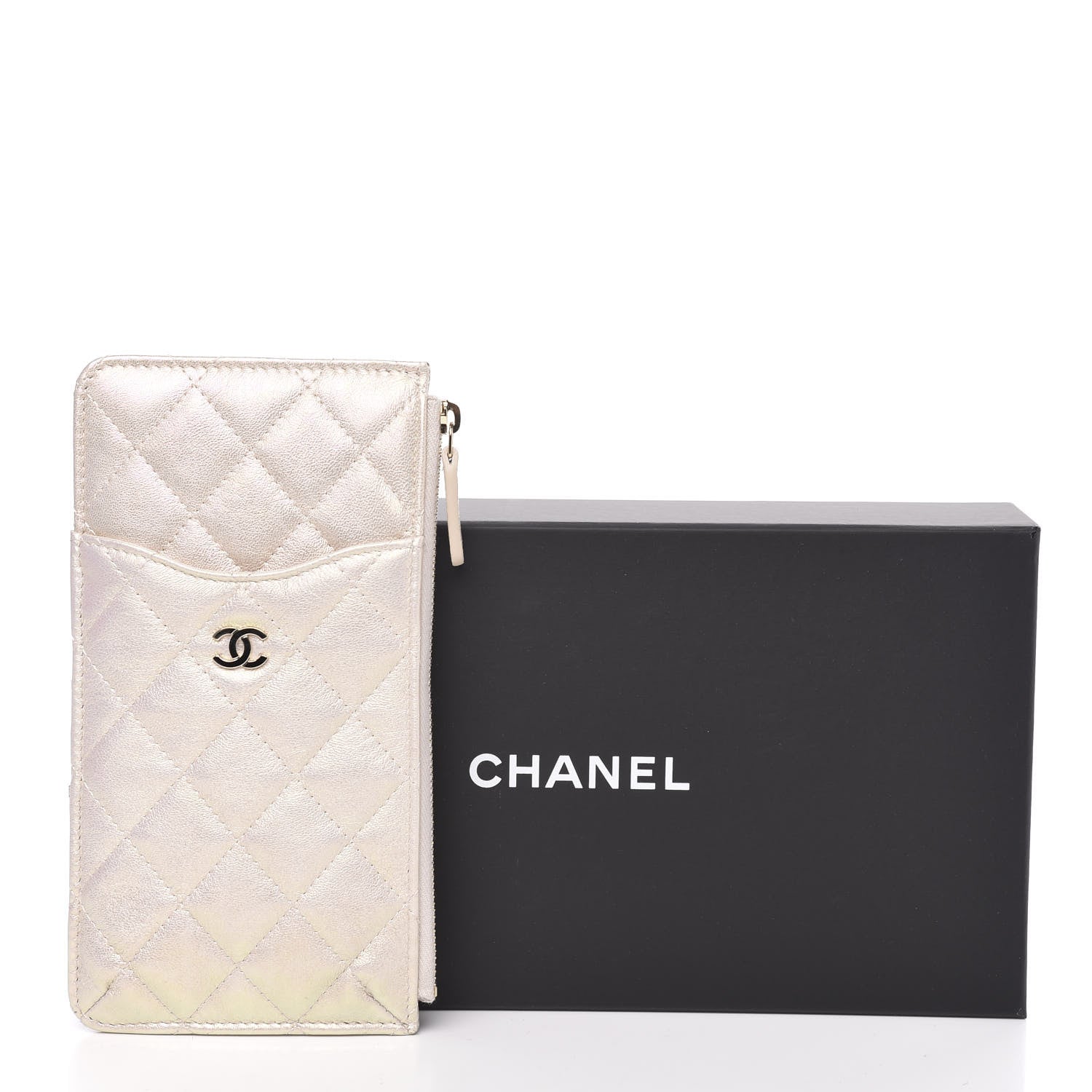Chanel Iridescent Lambskin Quilted Classic Flat Wallet Pouch Ivory 10 of 10