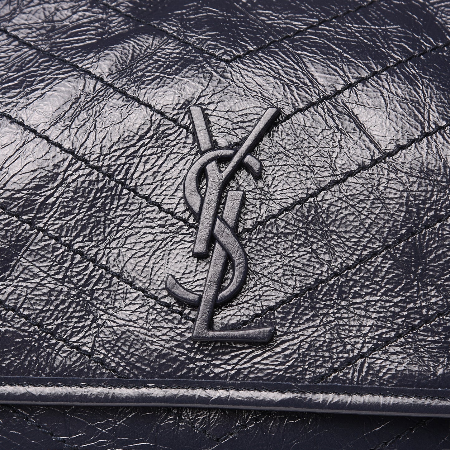 Crinkled Calfskin Matelasse Monogram Medium Niki Chain Satchel Deep Marine