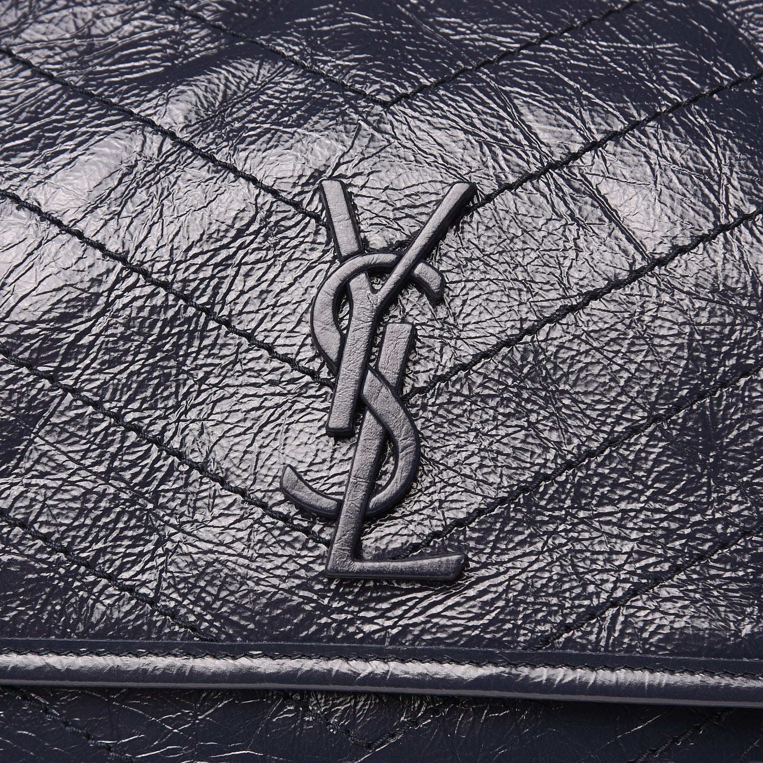 Saint Laurent Crinkled Calfskin Matelasse Monogram Medium Niki Chain Satchel Deep Marine 8 of 11