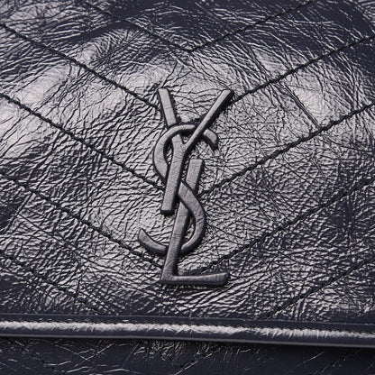Saint Laurent Crinkled Calfskin Matelasse Monogram Medium Niki Chain Satchel Deep Marine 8 of 11