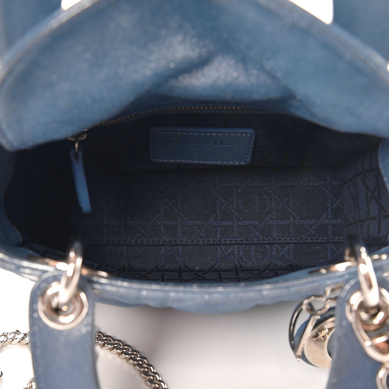 Christian Dior Metallic Lambskin Cannage Mini Lady Dior Blue 5 of 9