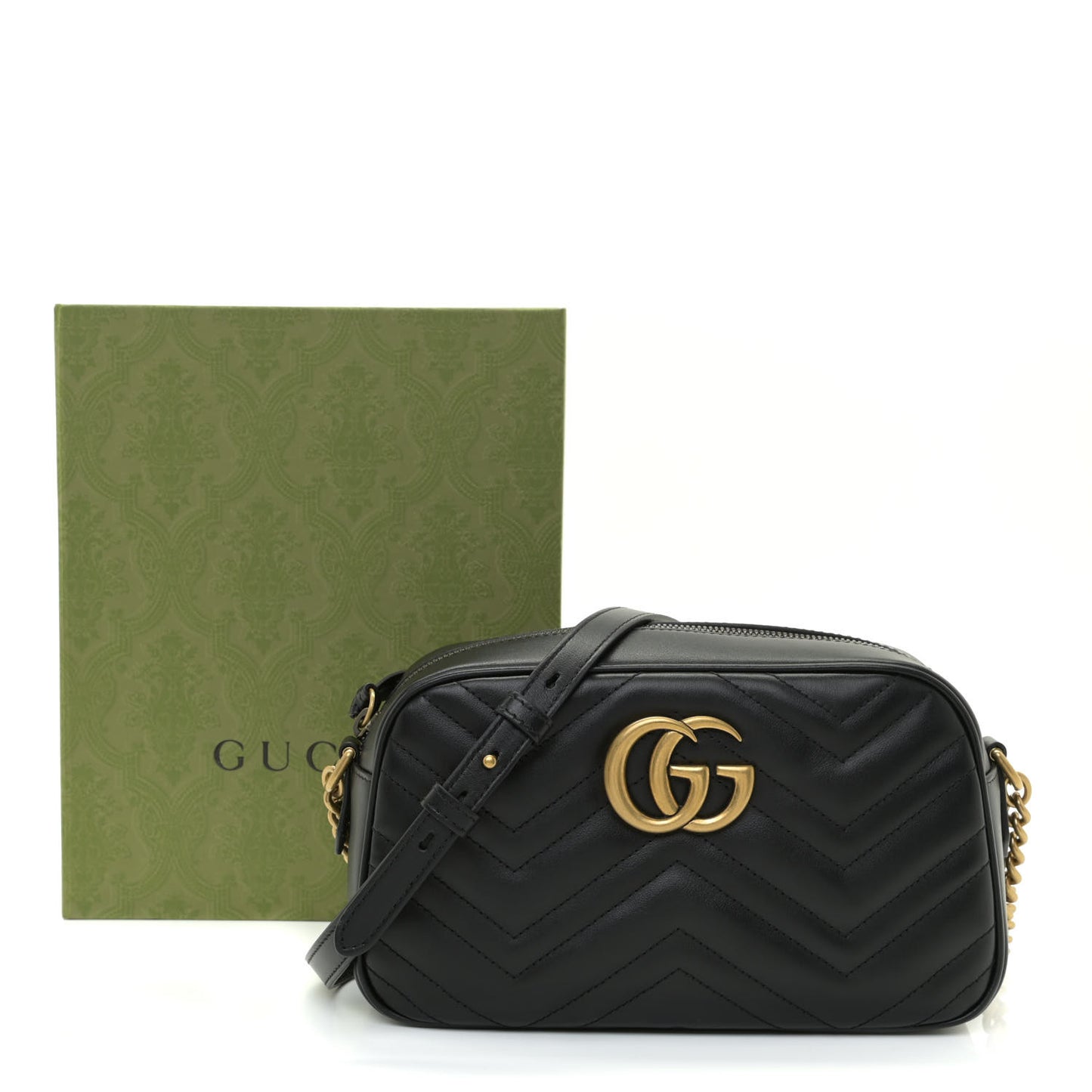Calfskin Matelasse Small GG Marmont Chain Shoulder Bag Black