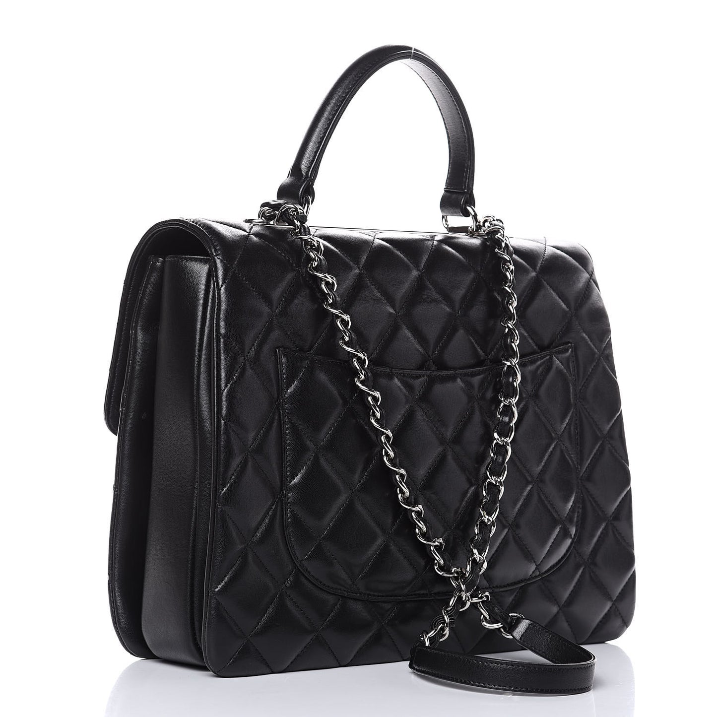 Lambskin Quilted Large Trendy CC Dual Handle Flap Bag Black
