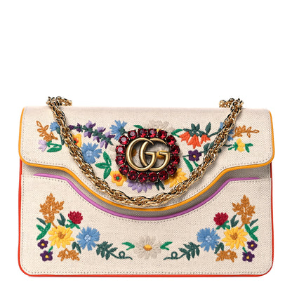 Gucci Linen Canvas Embroidered Small Shoulder Bag White 2 of 25