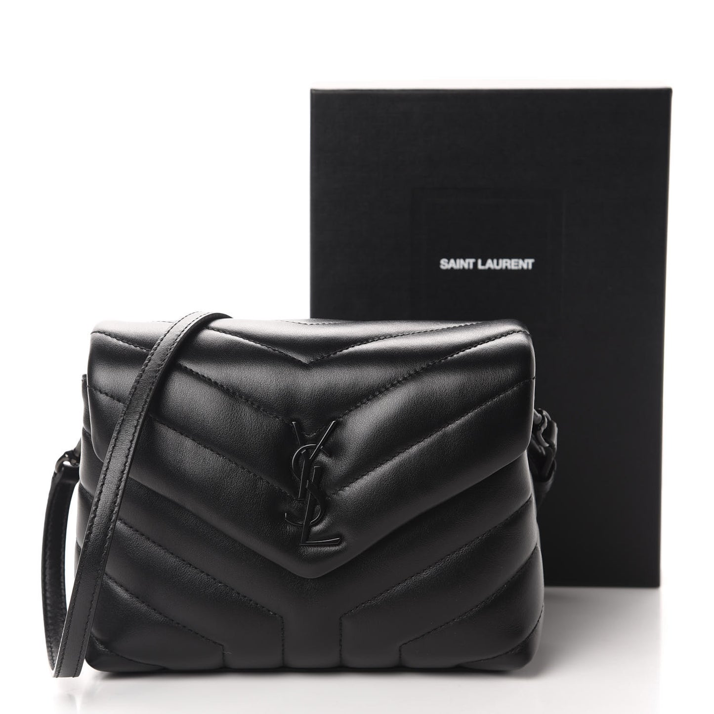 Calfskin Y Quilted Monogram Toy Loulou Crossbody Bag Black