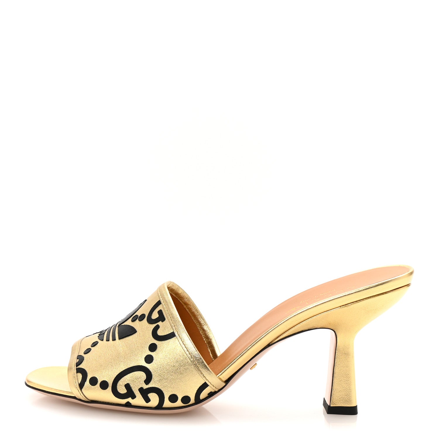 Gucci X ADIDAS Nappa Silk Charlotte Monogram Jumbo GG Trefoil 75mm Slide Sandals 39.5 King Gold Black 1 of 10