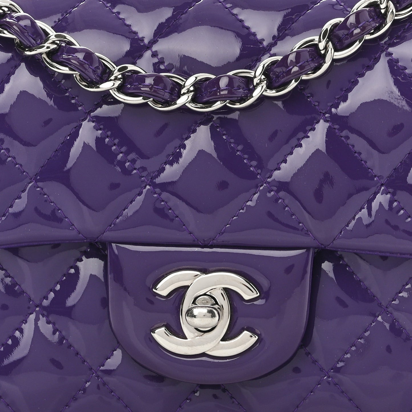 Patent Quilted Mini Rectangular Flap Purple