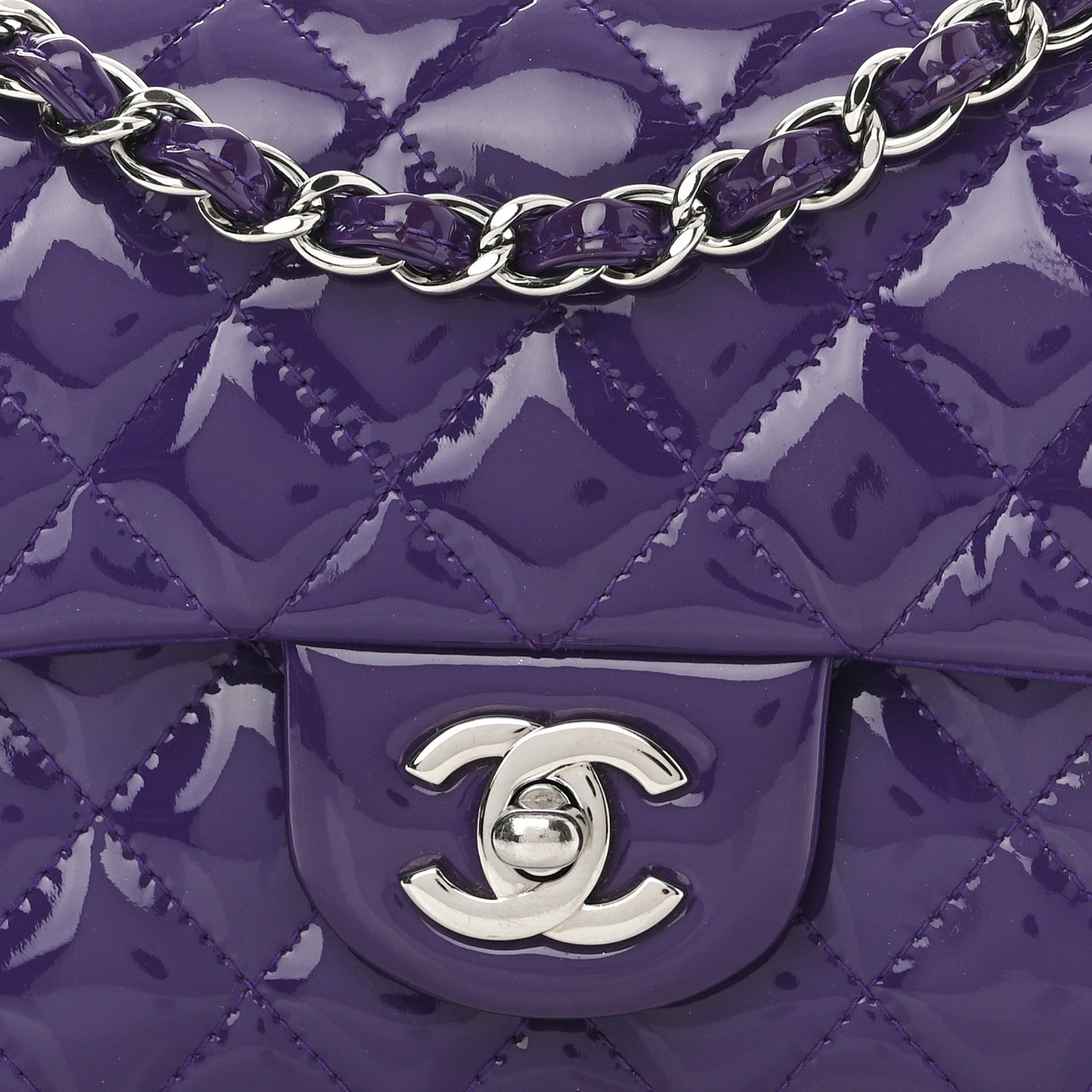 Chanel Patent Quilted Mini Rectangular Flap Purple 8 of 13