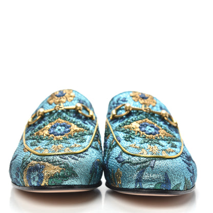 Gucci Iridescent Brocade Womens Princetown Slippers 35.5 Azure Multicolor Oro 2 of 9