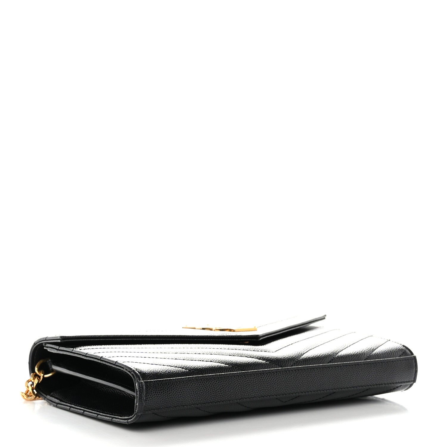 Saint Laurent Grain De Poudre Matelasse Chevron Monogram Chain Wallet Black 4 of 12