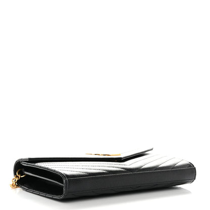 Saint Laurent Grain De Poudre Matelasse Chevron Monogram Chain Wallet Black 4 of 12