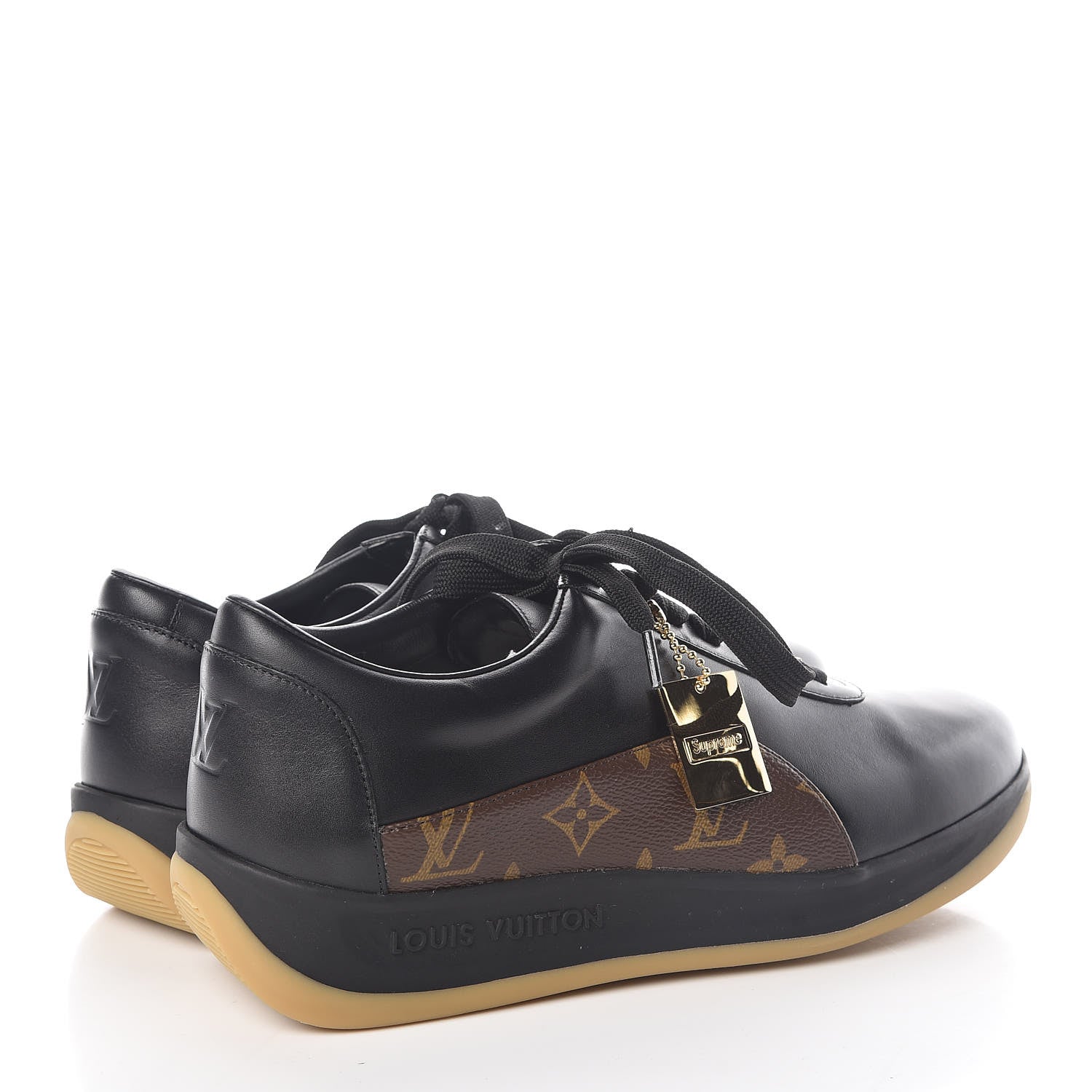 Louis Vuitton X SUPREME Calfskin Monogram Sneakers 7.5 Black 4 of 9