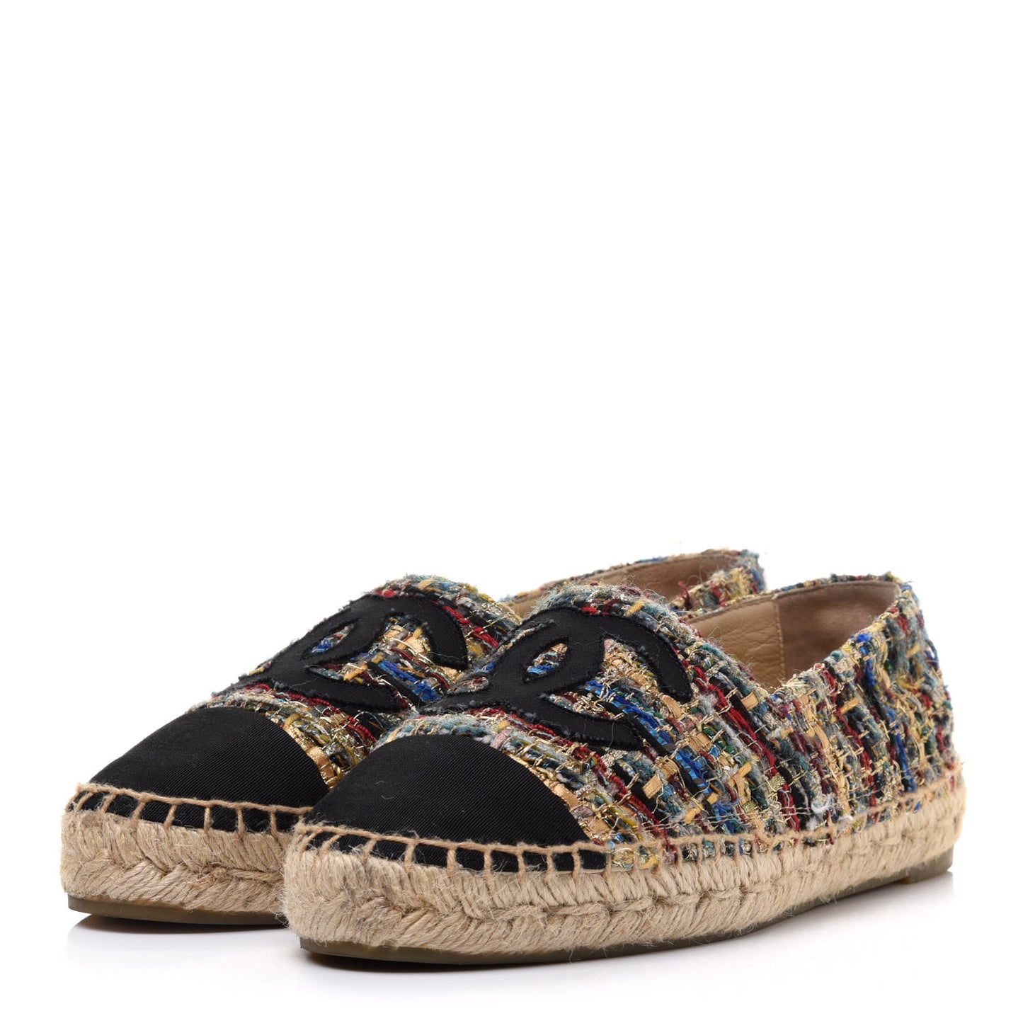Tweed Grosgrain CC Espadrilles 37 Multicolor