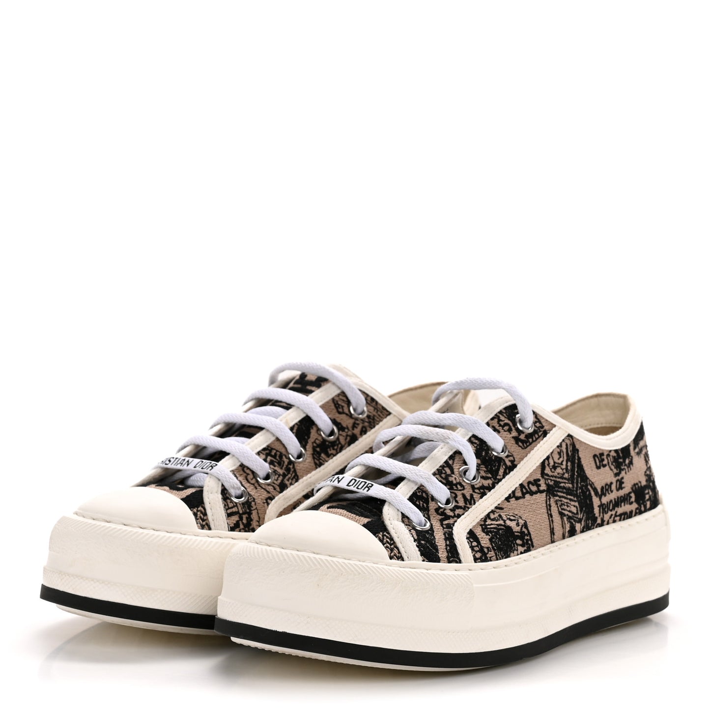 Canvas Embroidered Plan De Paris Womens Walk'N'Dior Platform Sneakers 37.5 Natural Black