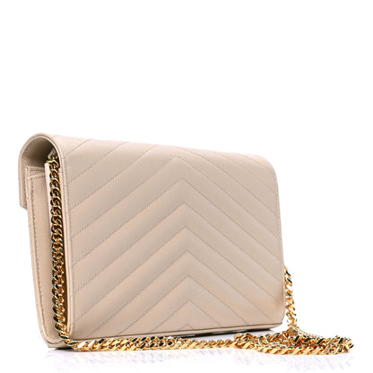 Saint Laurent Grain De Poudre Matelasse Chevron Monogram Chain Wallet Nude Powder 2 of 4
