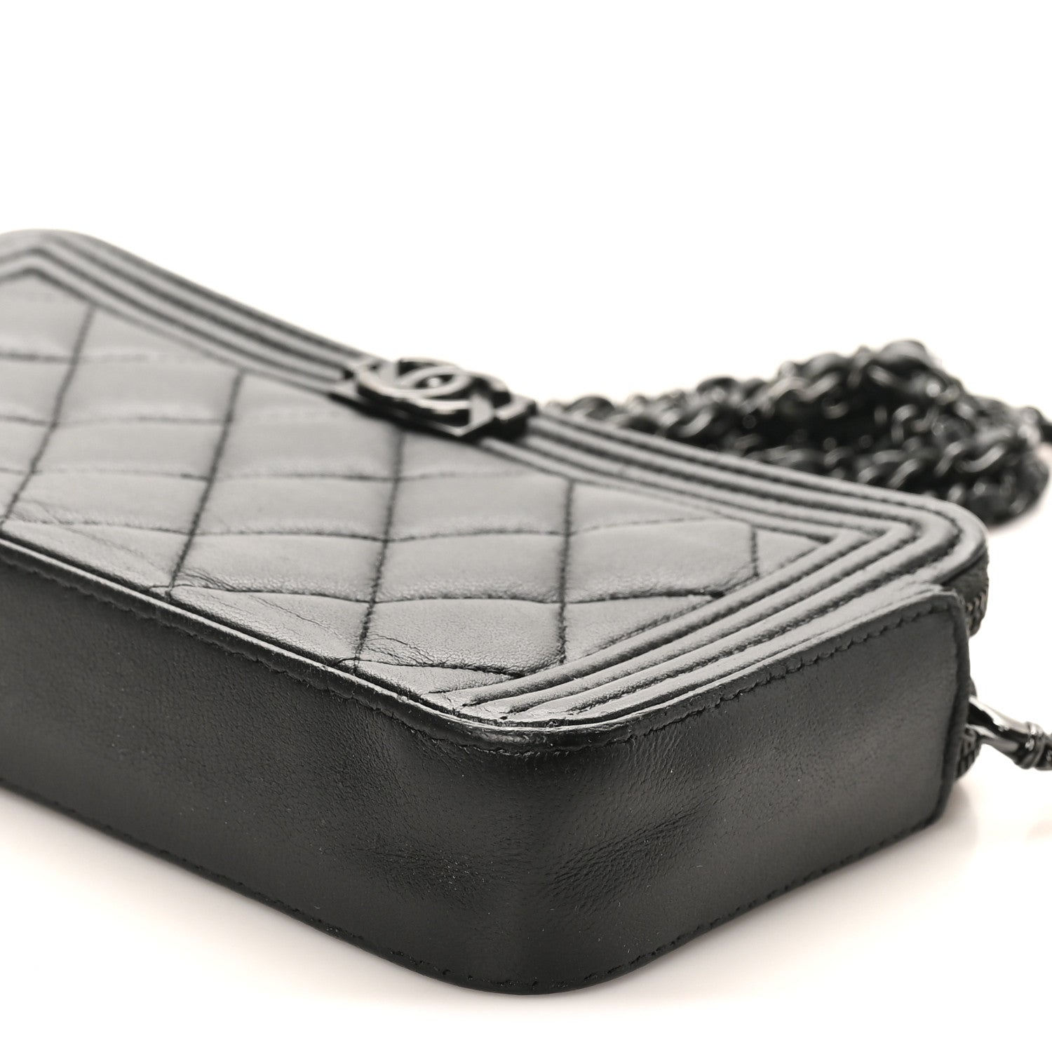Chanel Lambskin Quilted Small Boy Clutch With Chain So Black 10 of 10