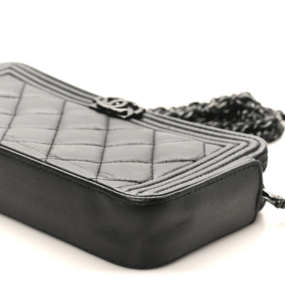Chanel Lambskin Quilted Small Boy Clutch With Chain So Black 10 of 10