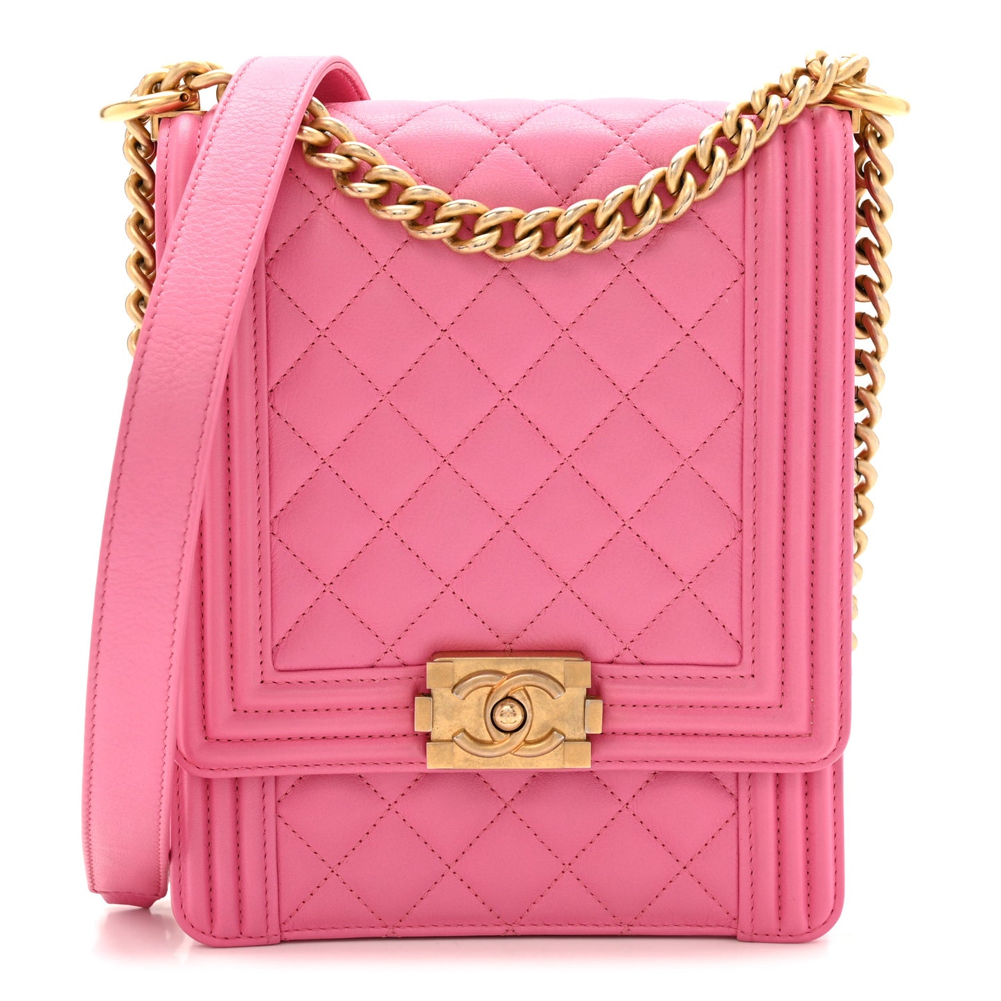 Calfskin Quilted North South Boy Flap Pink