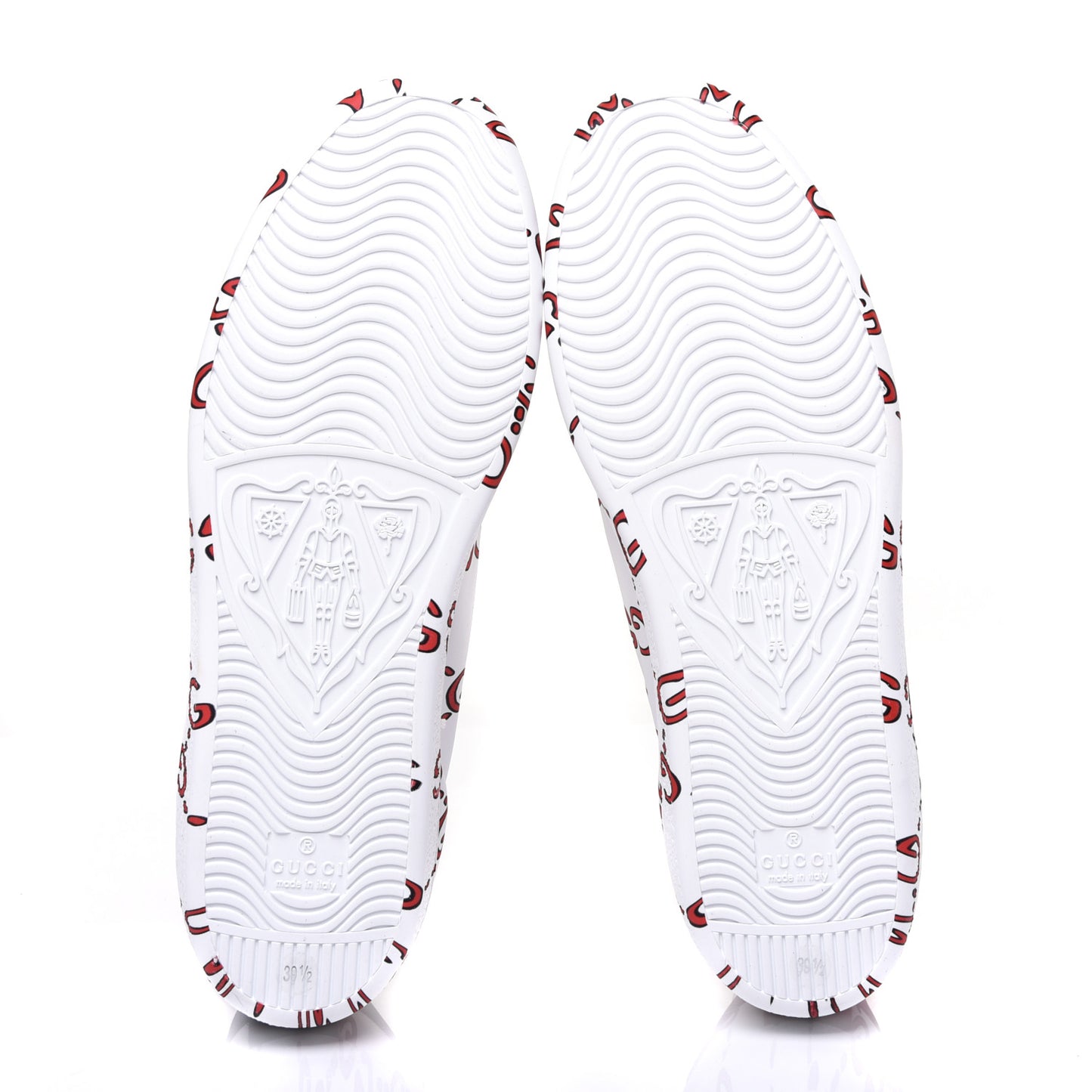 Calfskin GucciGhost Print Womens Ace Sneakers 39.5 White Hibiscus Red