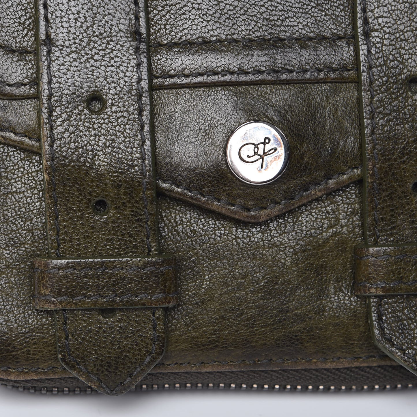 Lambskin Small PS1 Zip Wallet Military