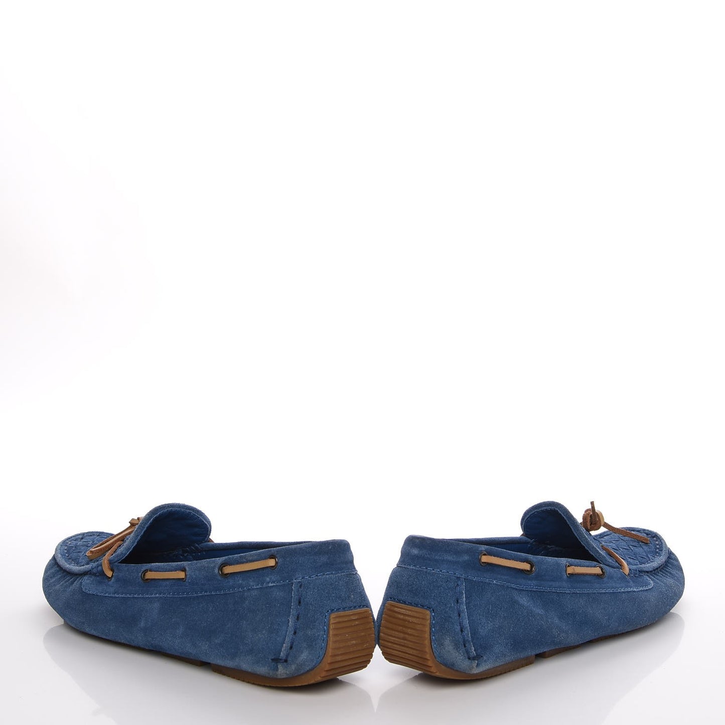 Suede Intrecciato Wave Driver Moccasin Loafers 38 Blue