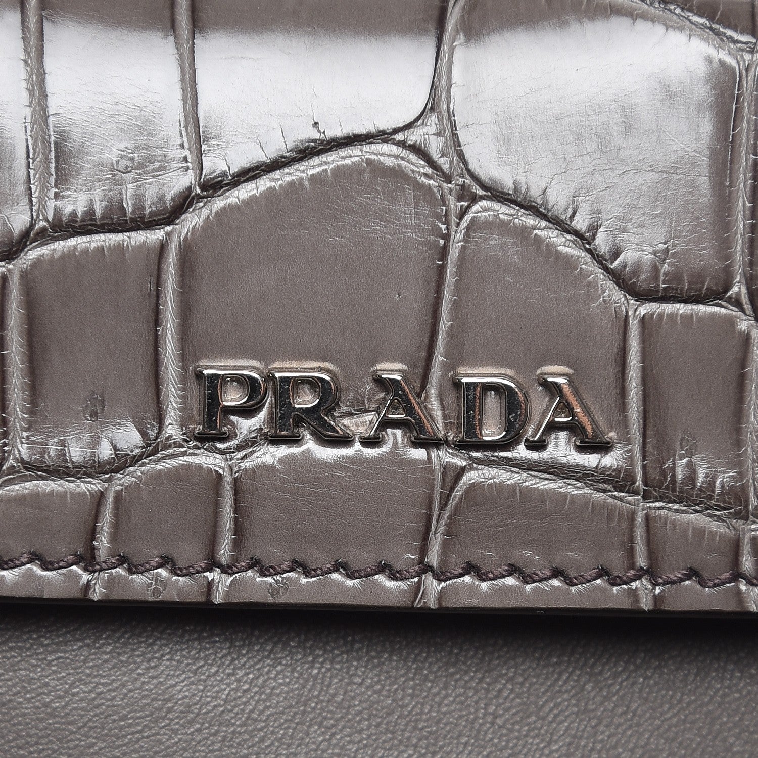 Prada Scamosciato Suede Crocodile Large Convertible Top Handle Tote Grigio 7 of 9