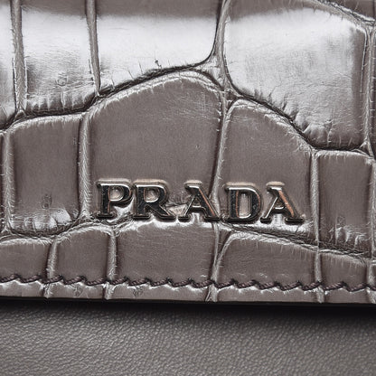 Prada Scamosciato Suede Crocodile Large Convertible Top Handle Tote Grigio 7 of 9