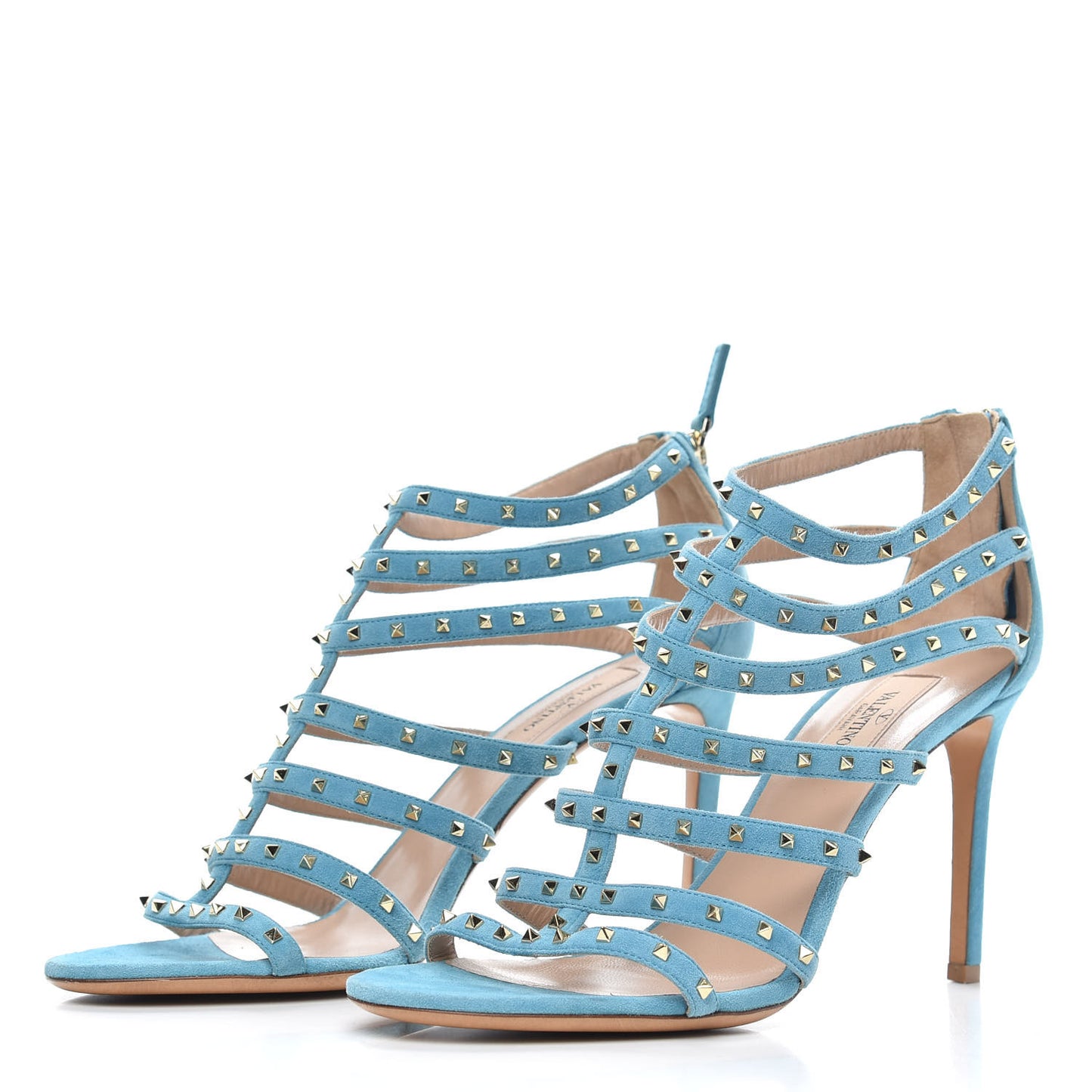 Suede Lovestud Caged 90mm Sandals 39 Cerulean
