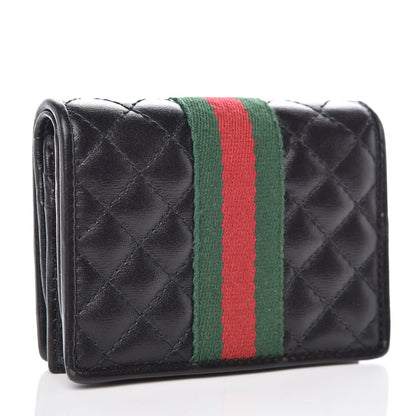 Gucci Calfskin Web Trapuntata GG Marmont Card Case Wallet Black 3 of 8