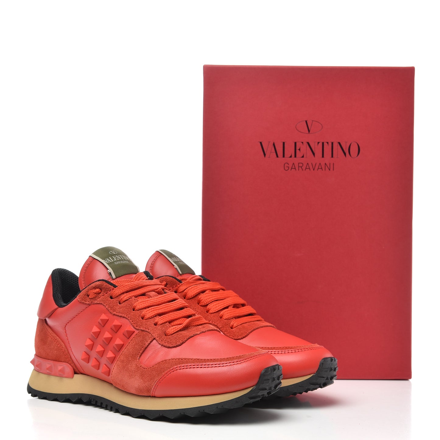Calfskin Suede Rockstud Sneakers 36.5 Deep Orange
