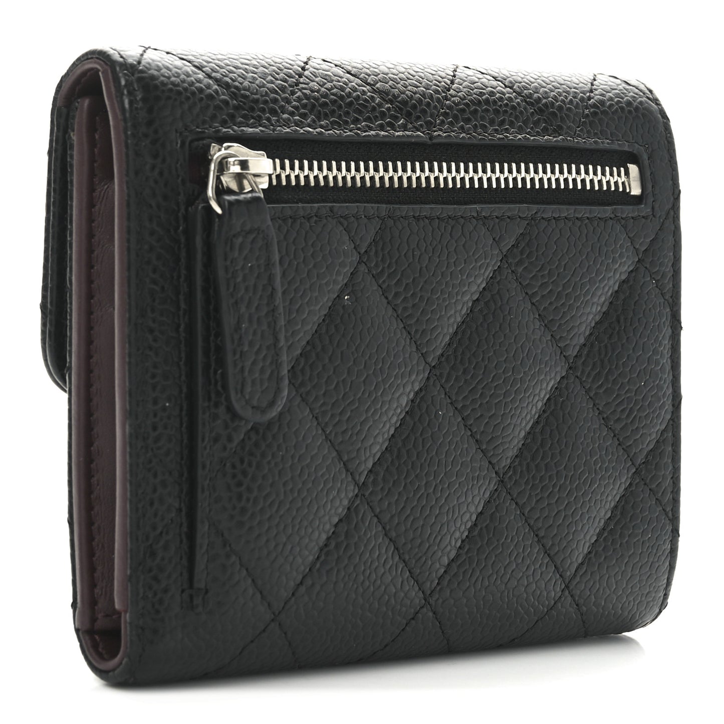 Caviar Quilted Compact Flap Wallet Black