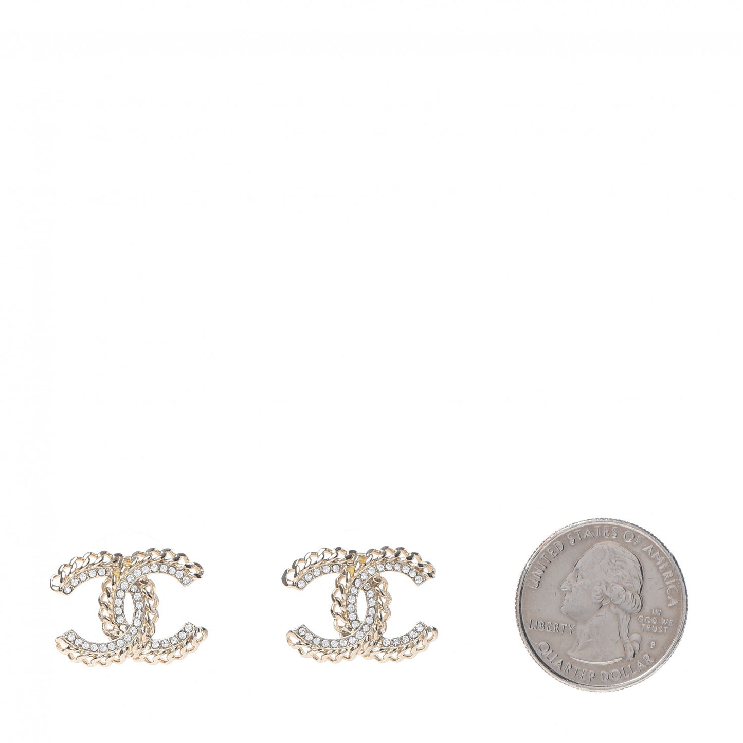 Crystal Chain CC Earrings Gold