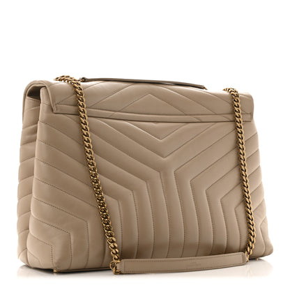Saint Laurent Calfskin Matelasse Large Loulou Monogram Chain Satchel Dark Beige 3 of 12