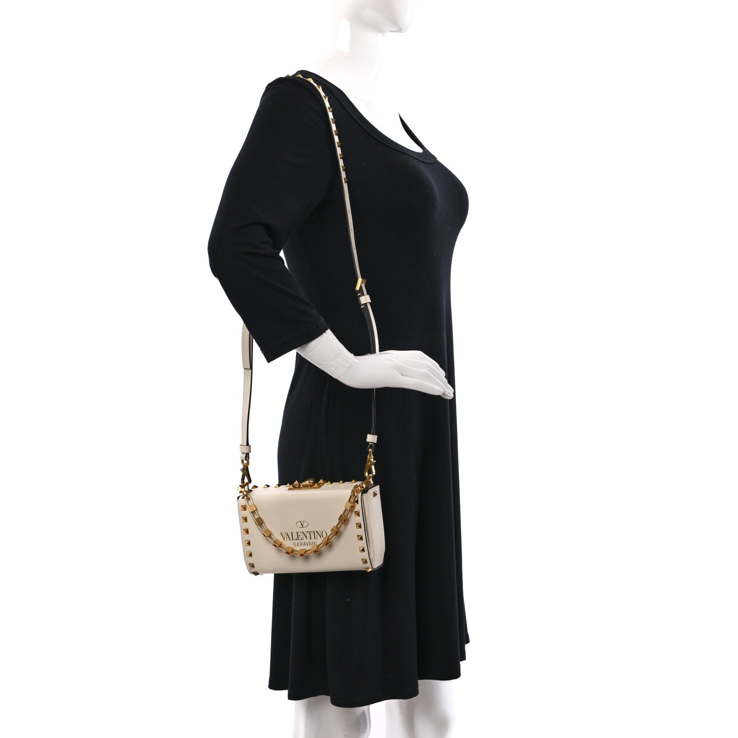 Valentino Garavani Grainy Calfskin Rockstud Alcove Box Clutch Ivory 2 of 9