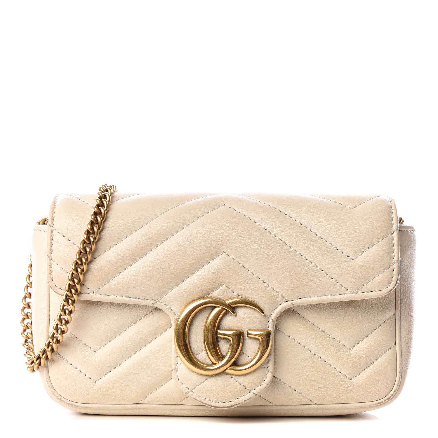 Gucci Calfskin Matelasse Super Mini GG Marmont Shoulder Bag White 1 of 14