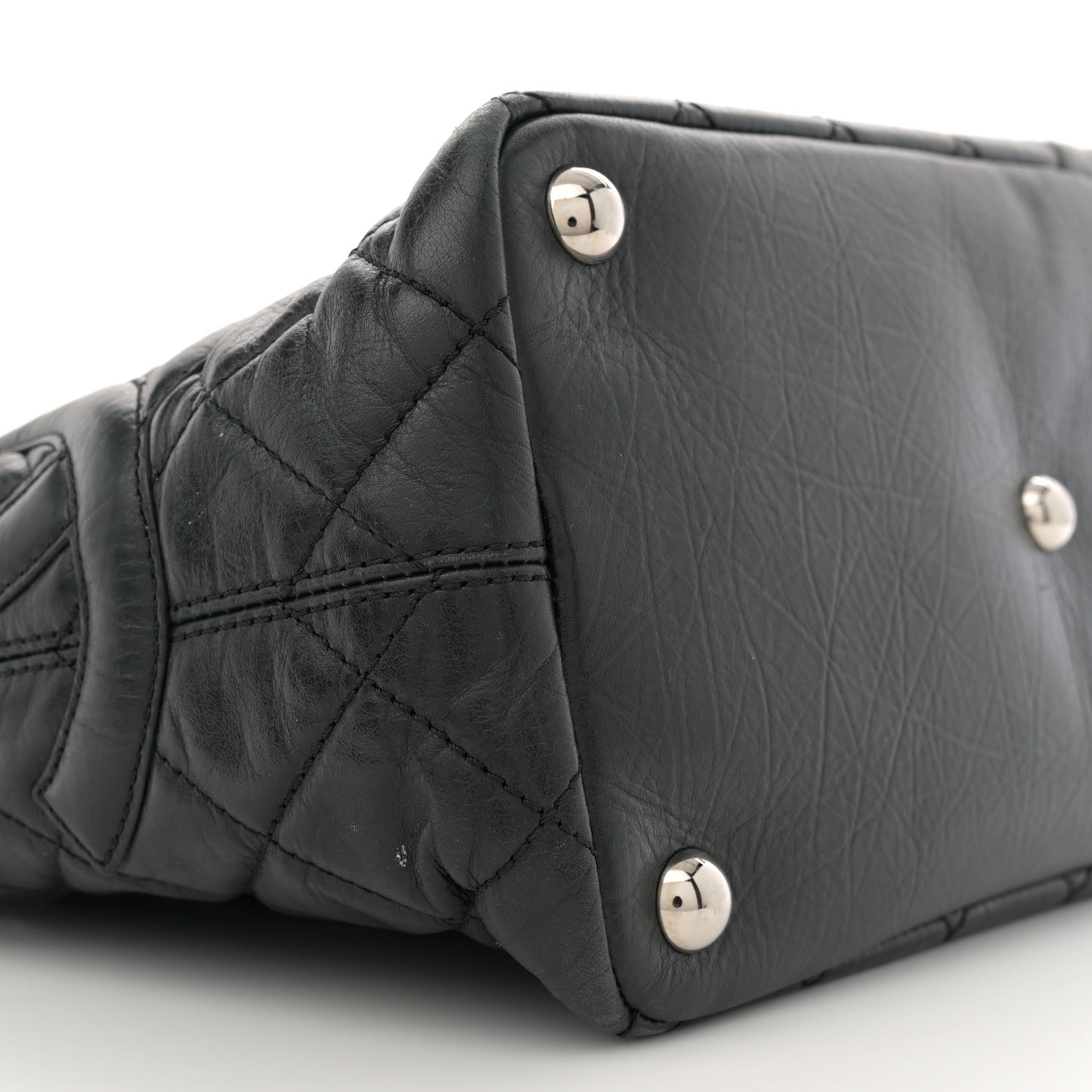 Aged Calfskin Quilted Large Cotton Club Tote Black