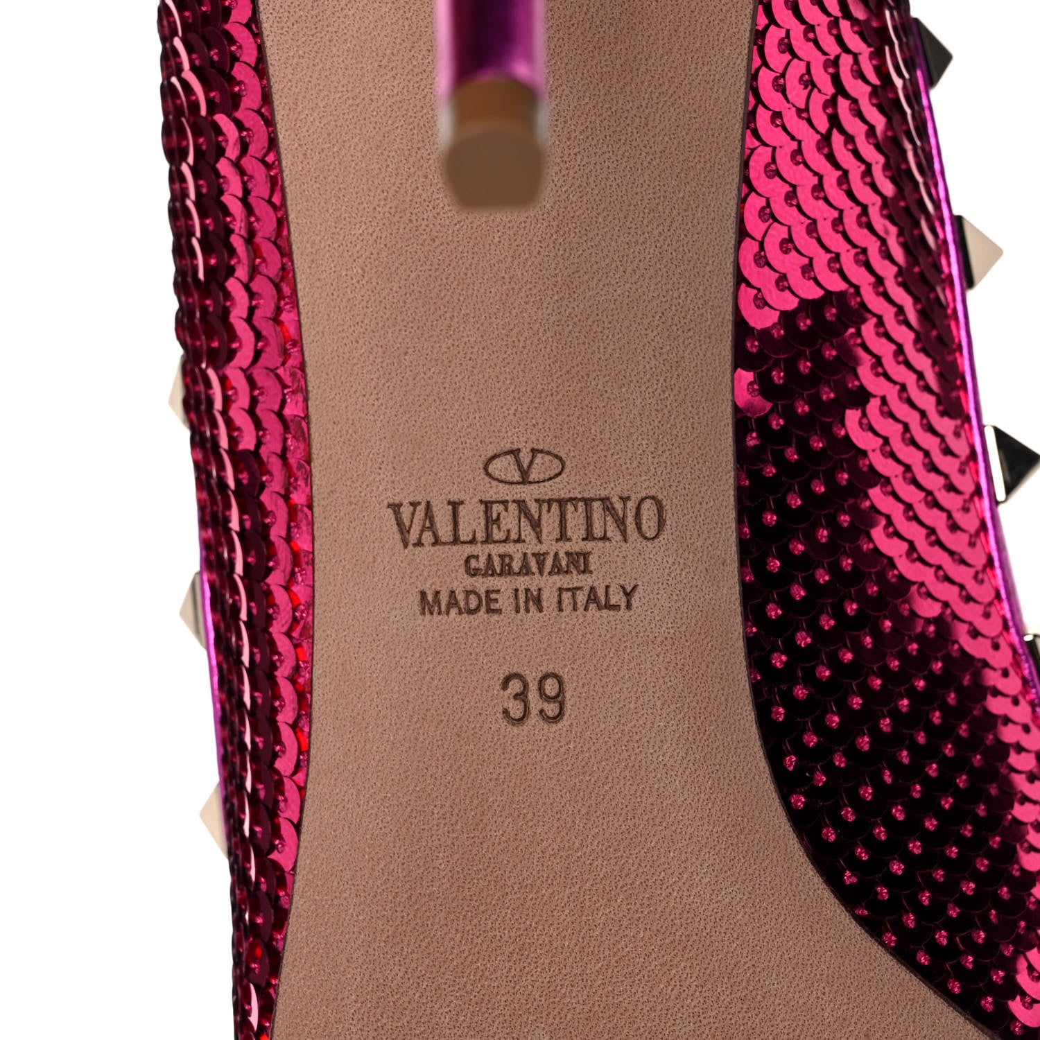 Valentino Garavani Metallic Nappa Sequin Liquid Metal Rockstud 85mm Pumps 39 Pink Orchid 6 of 12