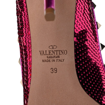 Valentino Garavani Metallic Nappa Sequin Liquid Metal Rockstud 85mm Pumps 39 Pink Orchid 6 of 12