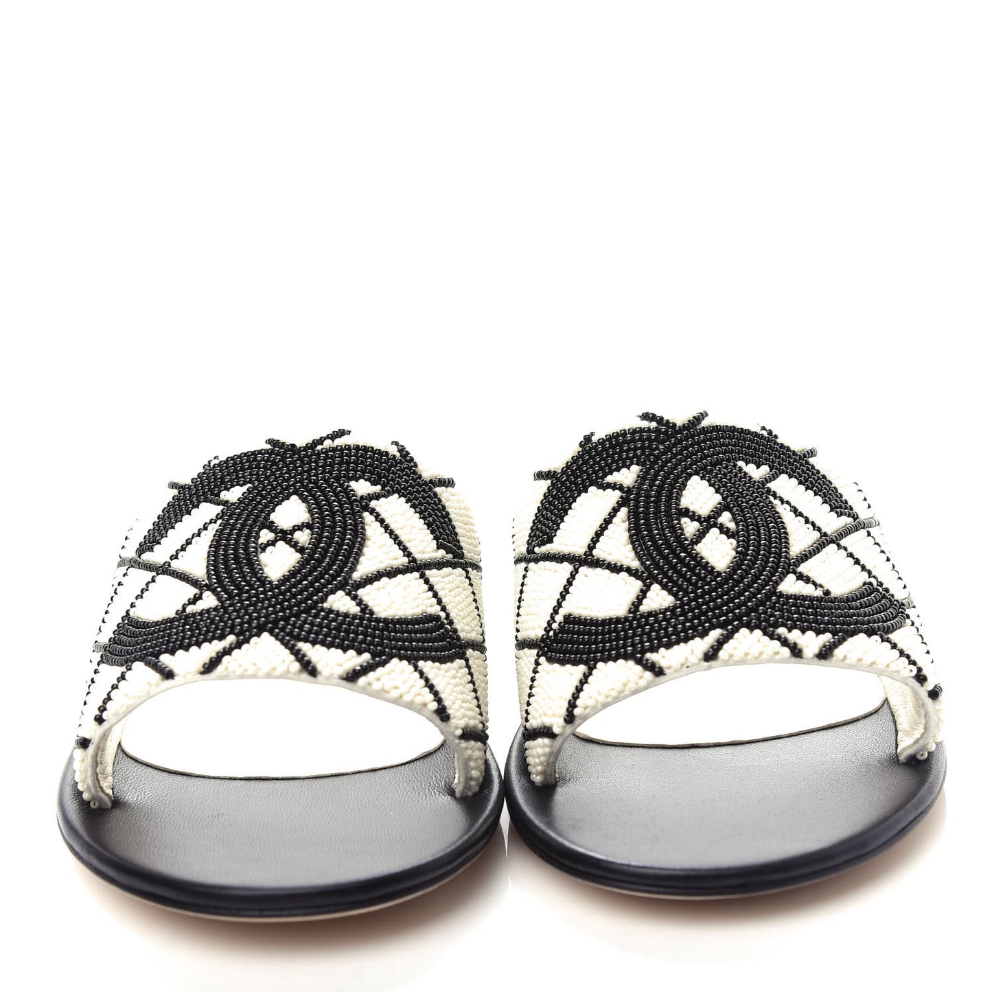 Pearl Embroidery Flat Sandals 38.5 White Black