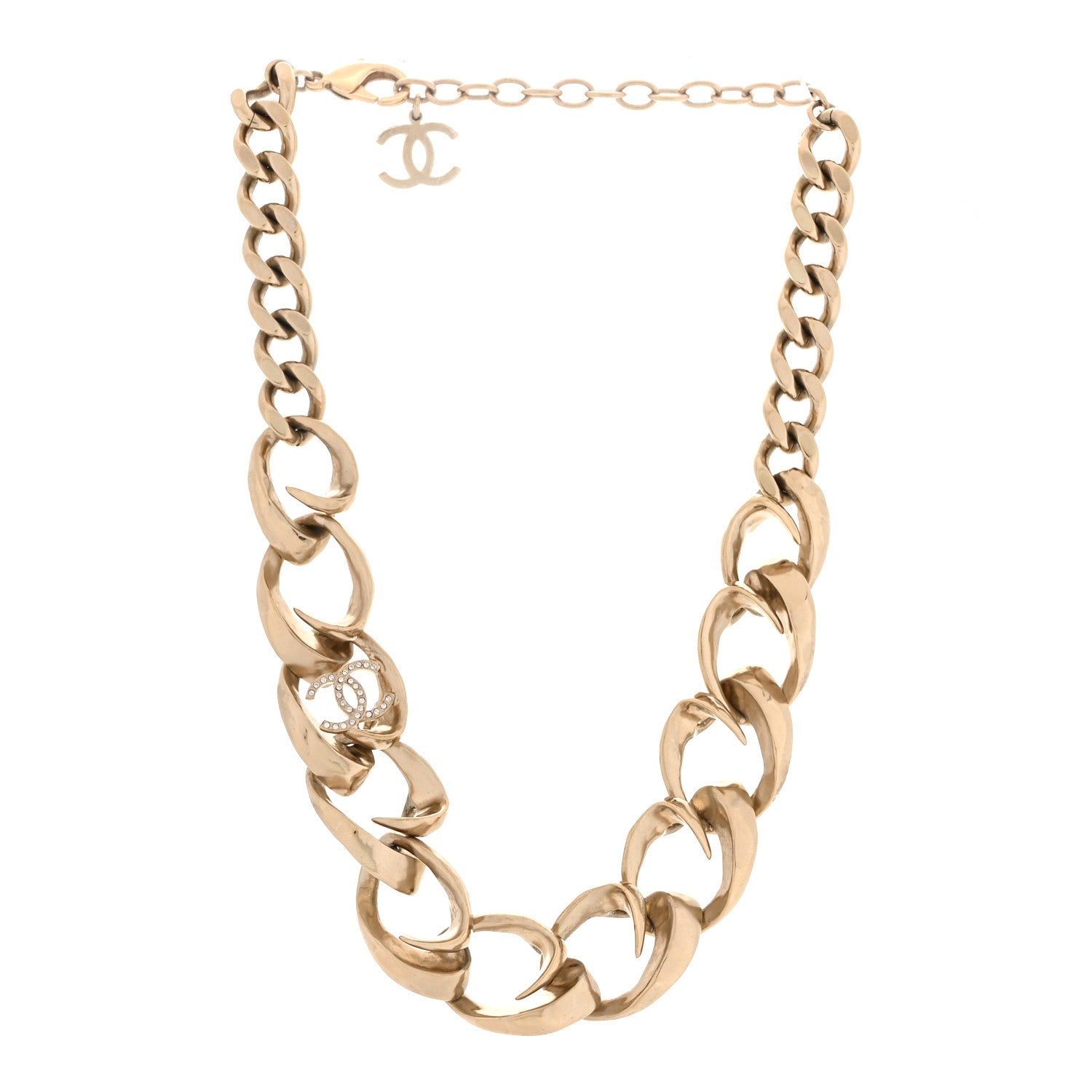 Chanel Crystal CC Chain Choker Necklace Gold 3 of 5