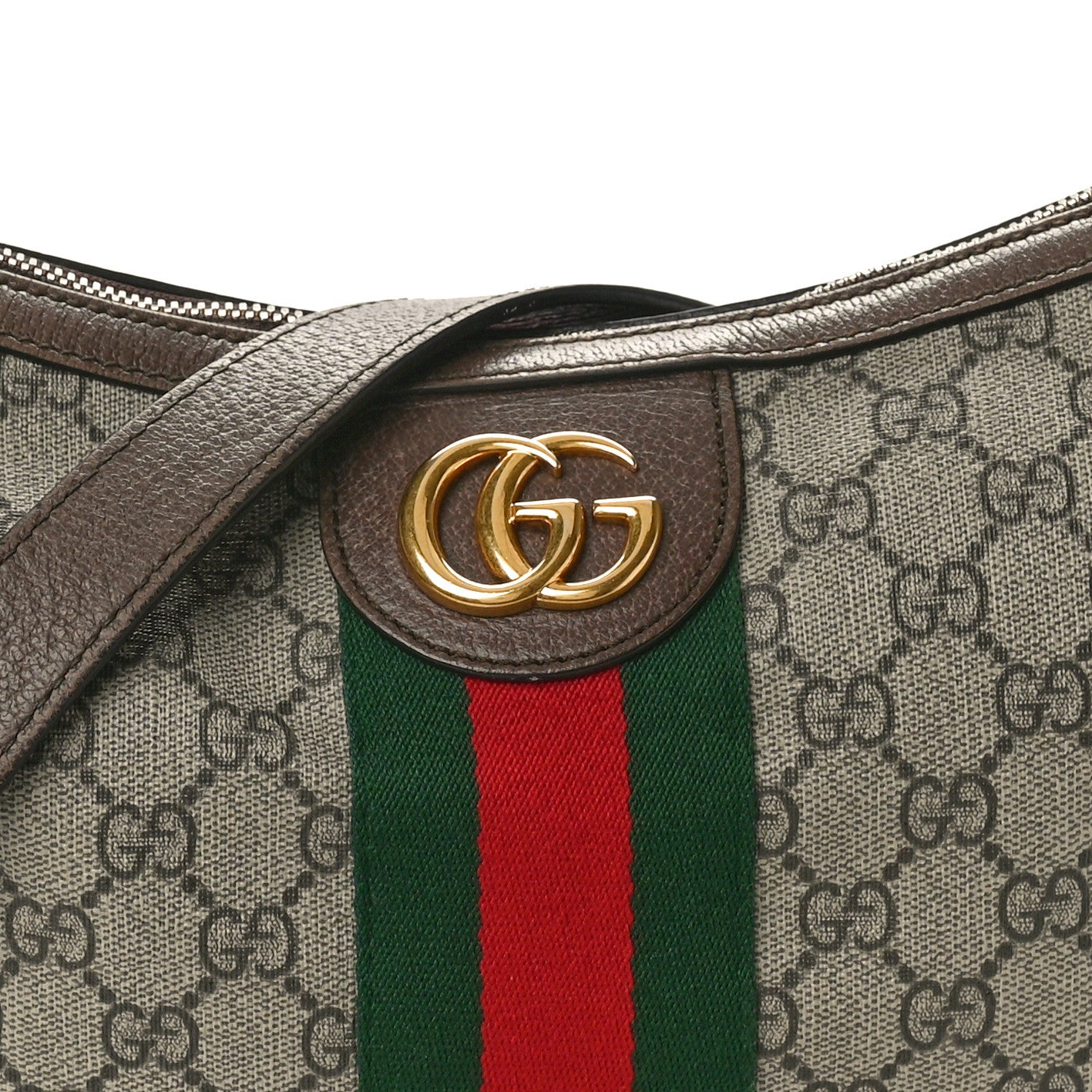 GG Supreme Monogram Web Small Ophidia Half Moon Hobo Brown