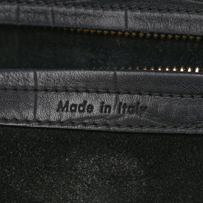 Celine Calfskin Crocodile Embossed Medium Phantom Luggage Black 7 of 15