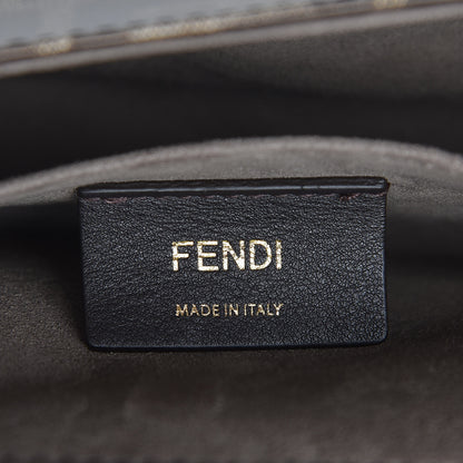 Fendi Vitello Grace Glazed Fabric FF 1974 Double F Shoulder Bag Black Mogano Panna 7 of 12