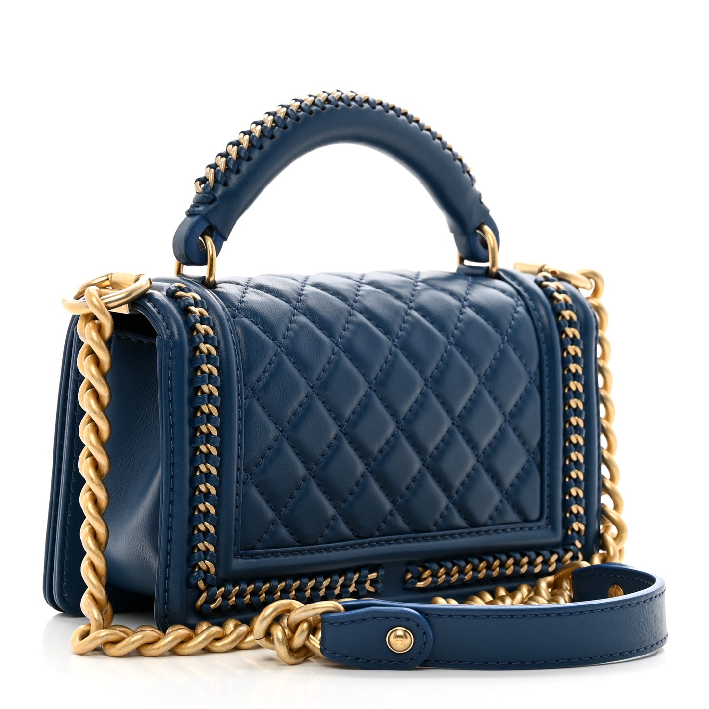 Lambskin Quilted Small Top Handle Boy Flap Navy