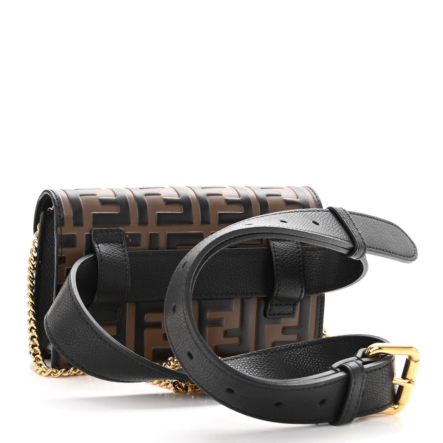 Fendi Vitello Liberty F is Fendi Bi-Color FF 1974 Embossed Envelope Belt Bag Maya Black 4 of 14