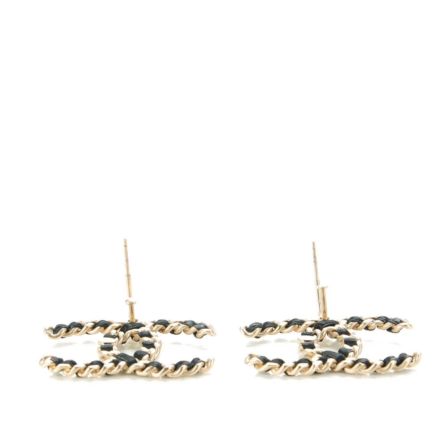 Satin CC Chain Earrings Light Gold Black