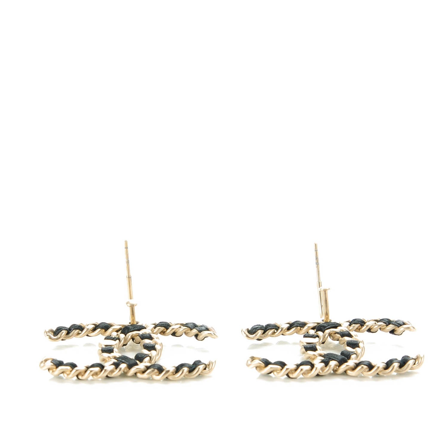 Chanel Satin CC Chain Earrings Light Gold Black 3 of 7