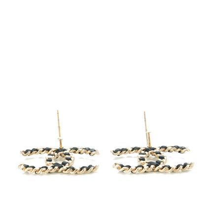 Chanel Satin CC Chain Earrings Light Gold Black 3 of 7