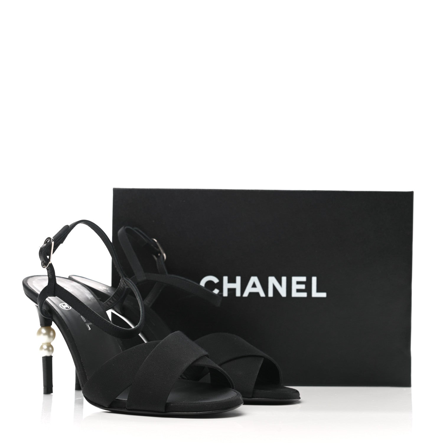 Chanel Grosgrain Pearl Sandals 38.5 Black 10 of 10
