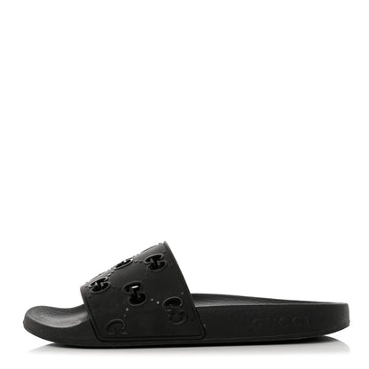 Gucci Rubber GG Monogram Perforated Womens Slide Sandals 37 Black 1 of 9